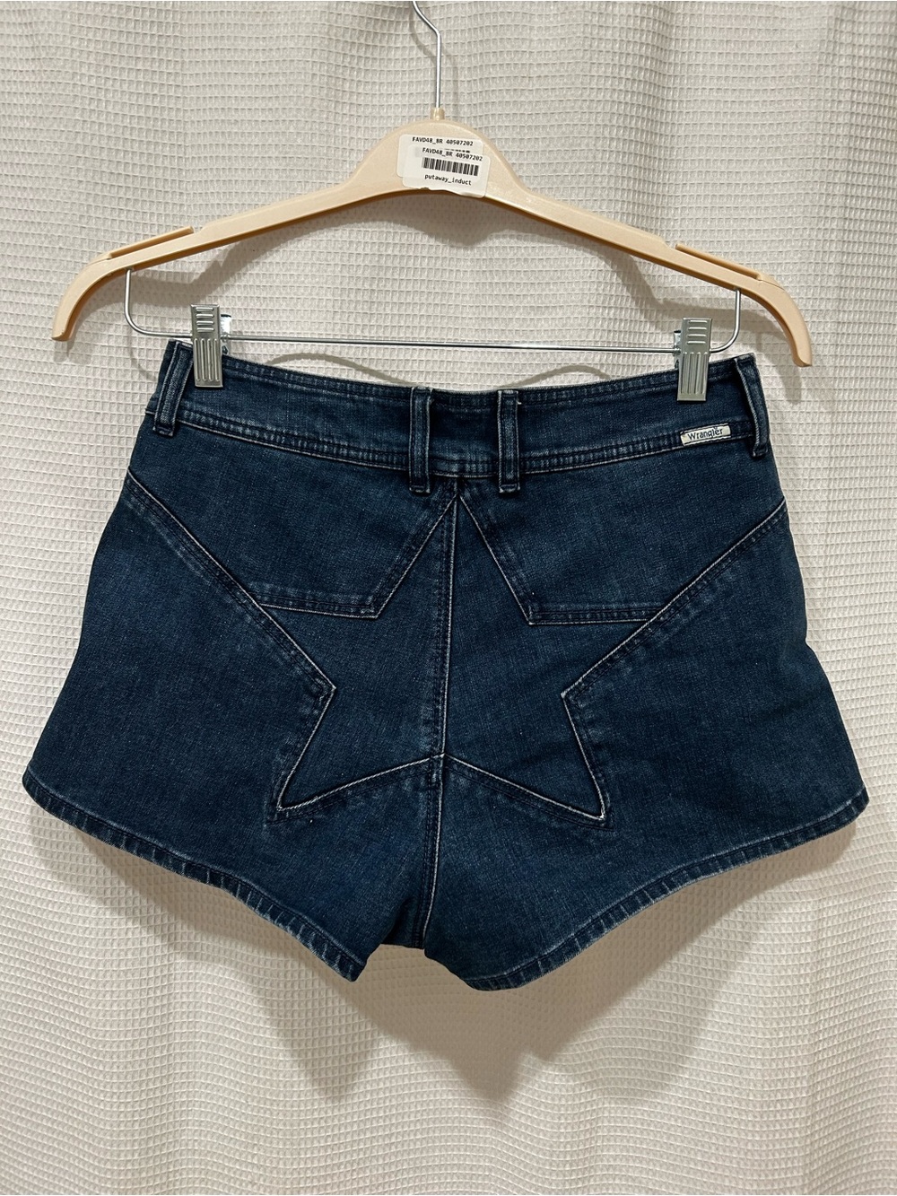 Rare Star Bum Wrangler Hi Cheeky Dark Blue Denim Short Sz L